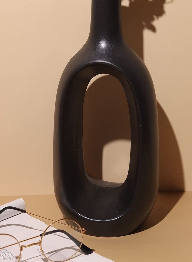 Craftribal Minimalist Ceramic Hollow Flower Vase Set, Matte Finish, 12 Inches, Combo of 2 Pcs (Black & White) - Image 4